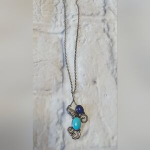 Sterling Silver 925 Lapis Lazulli & Turquoise Stone Necklace Carolyn Pollack